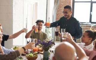 Family gathered around a dinner table