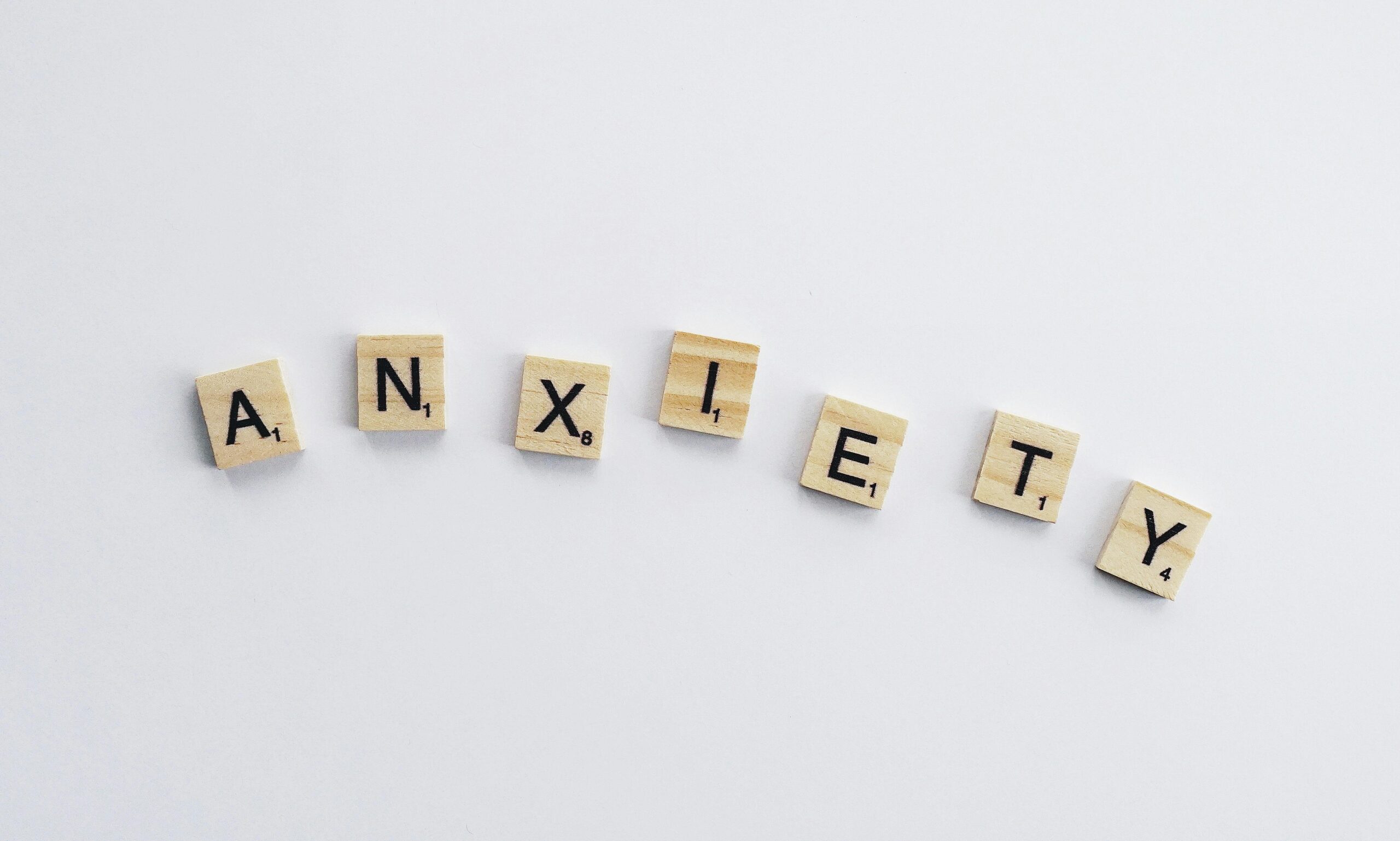 Letters on a white background spelling out anxiety